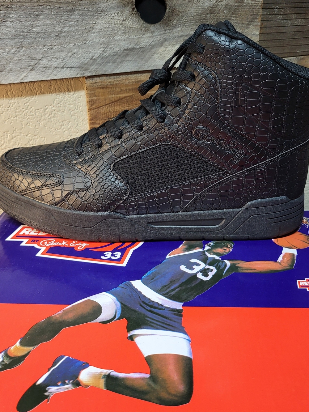 *NEW* Patrick Ewing Men's Rebound Tipoff High Top Black Croc Shoes Size 12